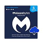 Malwarebytes Anti-Malware Premium 4.5 Software (5 Device / 1 Year) + 1-Year NordVPN $25 (Digital Delivery)
