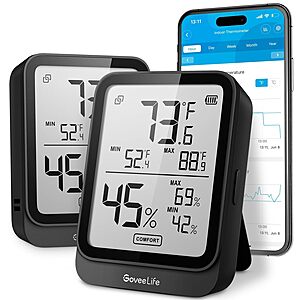 2-Pack GoveeLife Hygrometer Thermometer Room Temperature Monitor (H5104)