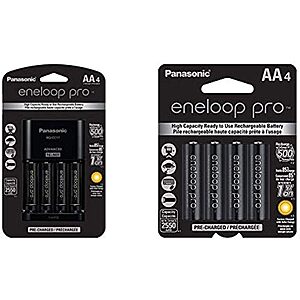 4 cell Eneloop quick charger packed with 4 x Eneloop AA 'ready to use
