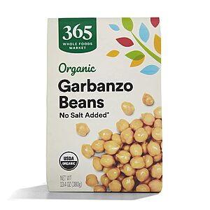 13.4-Oz 365 by Whole Foods Market Organic Unsalted Garbanzo Beans $0.90 & More w/ Subscribe & Save