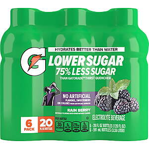 6-Pk 20-Oz. Gatorade Lower Sugar Electrolyte Drink (Rain Berry) + $2.50 WM Cash $5.25 (Select Locations)