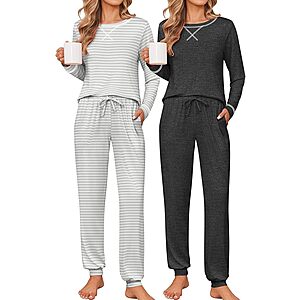 2-Pack Ekouaer Women's Long Sleeve Pajama Set w/ Jogger Pants (Various)