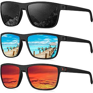 3-Pk Kaliyadi Men's Polarized UV400 Rectangle Sunglasses (various) from $10.20 