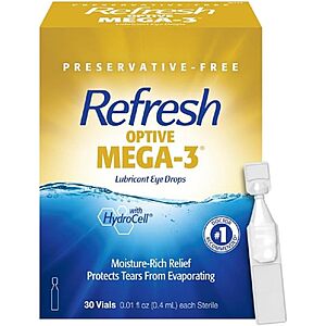 30-Pack 0.01-Oz Refresh Optive Mega-3 Lubricant Eye Drops $6.50 w/ S&S