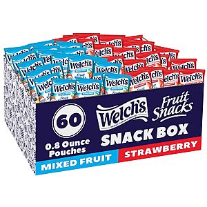 60-Pk 0.8oz. Welch's Fruit Snack Pouches (Mixed Fruit/Strawberry) $6.75 w/ S&S