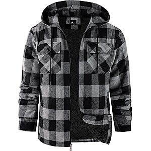 ZITY Men's Flannel Hooded Fleece Sherpa Lined Plaid Zip Up Sweatshirt from $20 + Free S/H