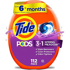 112-Ct Tide PODS 3-in-1 Laundry Detergent Pacs (Spring Meadow) 4 for $40.75 w/ S&S + Free S&H