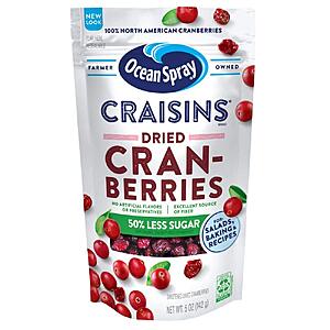 12-Pk 5-Oz. Ocean Spray Craisins 50% Less Sugar Dried Cranberries $13.25 w/ S&S