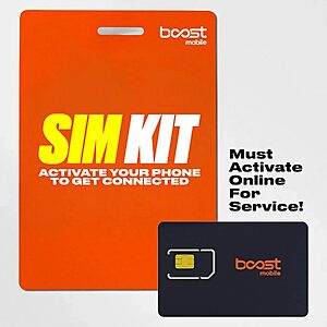 Boost Mobile Sim Kit: 1-Month Unlimited Talk, Text & Data (30GB) $5 & More