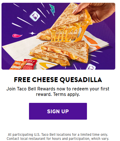 Taco Bell Rewards Free Cheese Quesadilla (New Members)