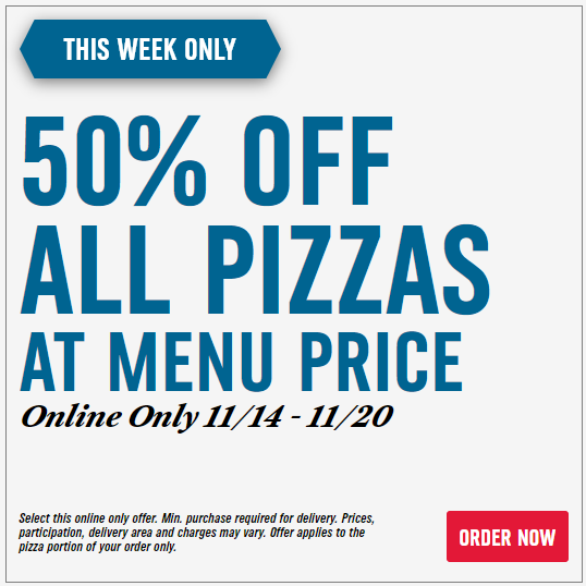 Domino's Pizza: 50% Off All Pizza at Menu Price 11/14 - 11/20