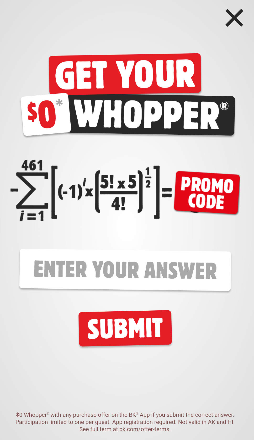 Burger King App Solve Math Equation Earn Coupon Towards Free