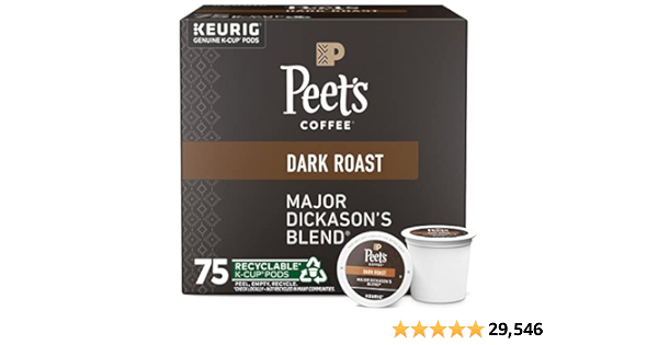 Peet's Coffee, Dark Roast K-Cup Pods for Keurig Brewers - Major Dickason's Blend 75 Count (1 Box of 75 K-Cup Pods) - $20.26