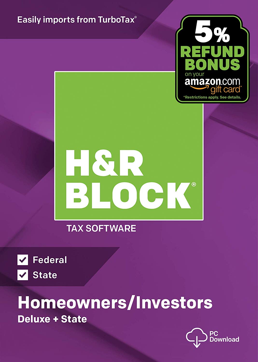 H&R Block Tax Software Deluxe + State 2018 with 5% Refund Bonus Offer [PC Download] $22.49