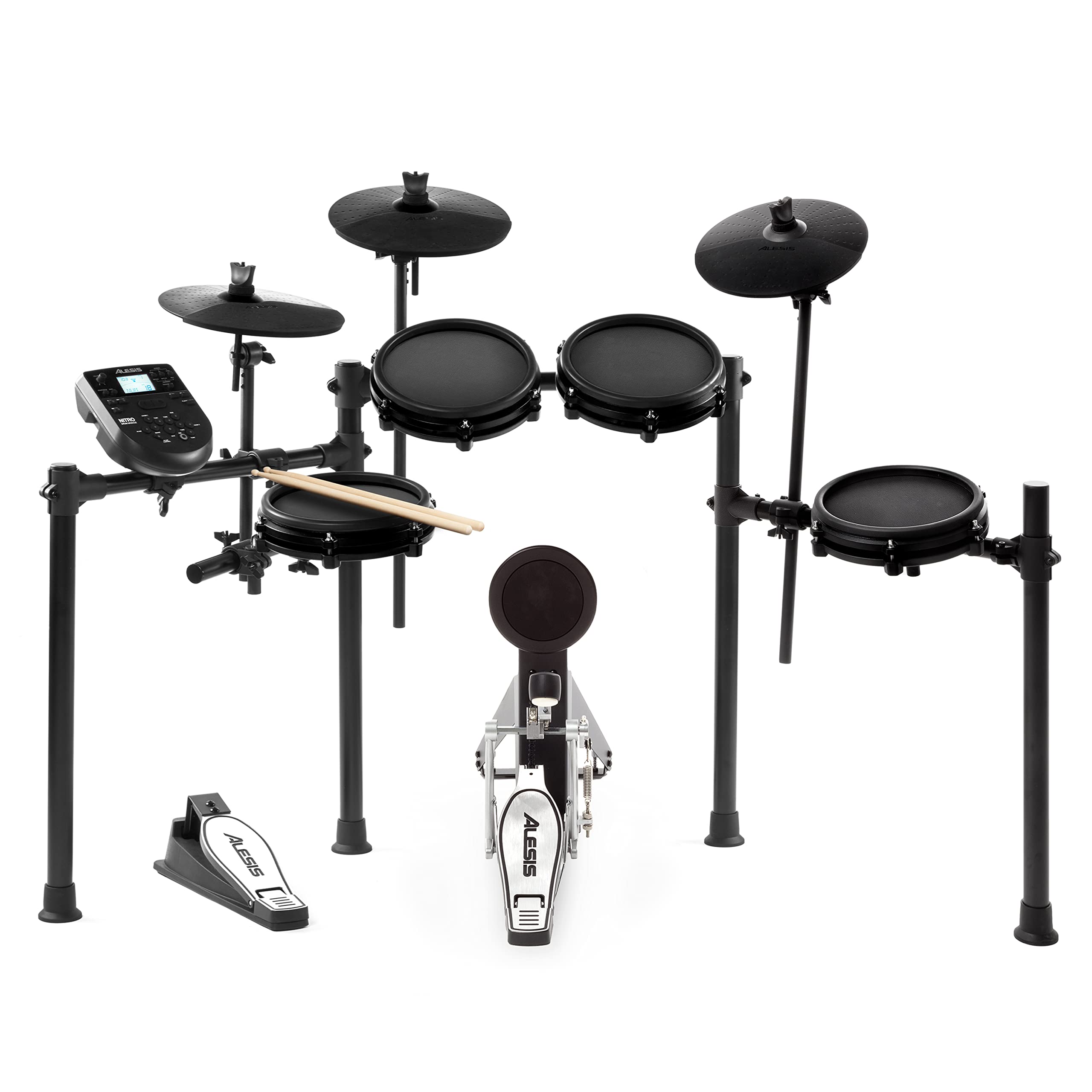 Alesis Nitro Mesh Kit - Electronic Drum Set with Quiet Mesh Pads, USB MIDI, Kick Pedal and Rubber Kick Drum, 40 Kits, 385 Sounds, Drum Lessons $299