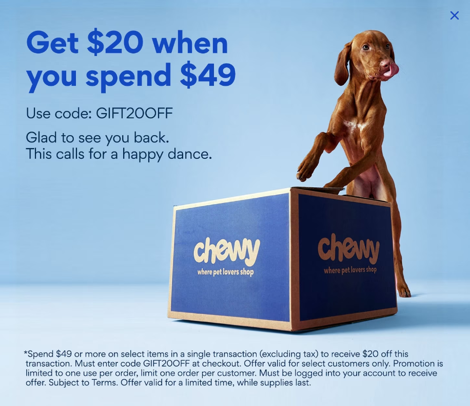 YMMV 20 off 49 for Existing Customers Chewy