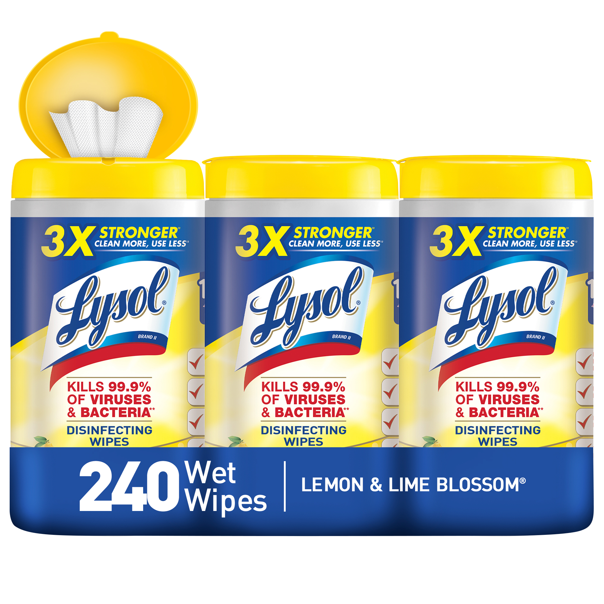 Lysol Disinfecting Wipes, Lemon &amp; Lime Blossom, 240ct (3X80ct) - Walmart.com - Walmart.com $9.97