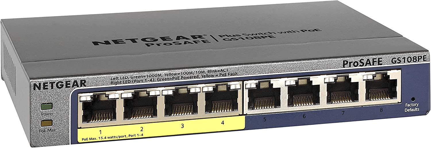 NETGEAR 8-Port PoE Gigabit Ethernet Plus Switch (GS108PEv3) - Managed, with 4 x PoE @ 53W, Desktop or Wall Mount, and Limited Lifetime Protection $55
