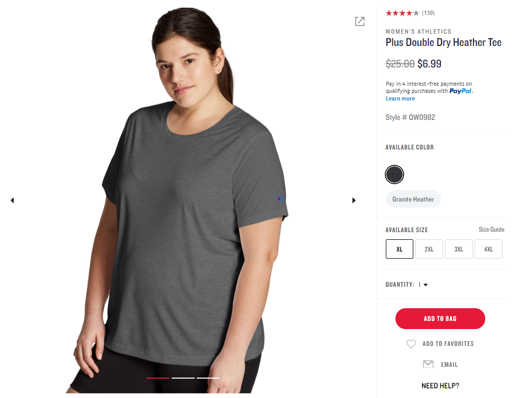 Champion Plus Double Dry Heather Tee for $6.99