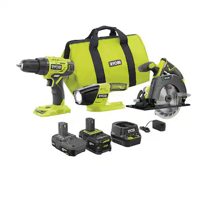RYOBI ONE+ 18V Lithium-ion Cordless 3-Tool Combo Kit with (3) 4.0 Ah Battery, (1) 1.5 Ah Battery, Charger, and Bag $119 at Home Depot