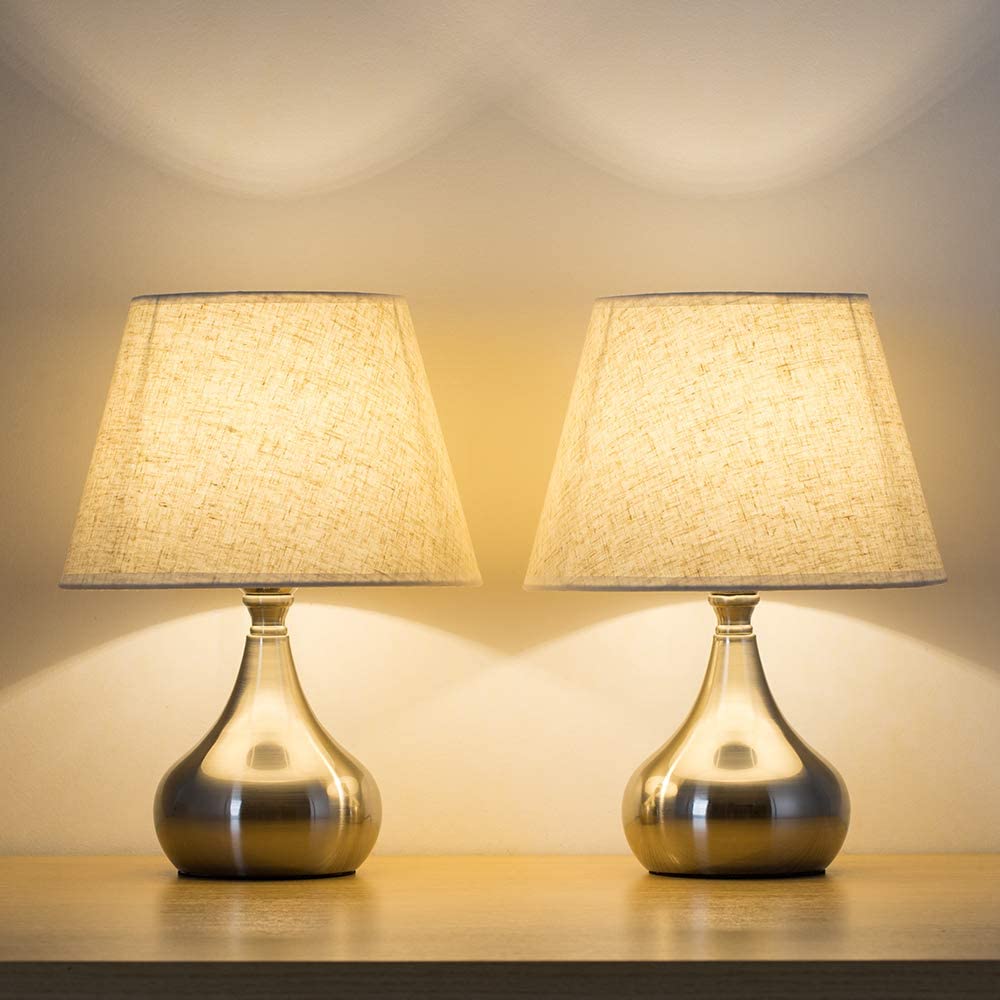 Set of 2 - Unique Elegant Bedside Desk Lamps with Silver Brushed Nickel Base $32.5
