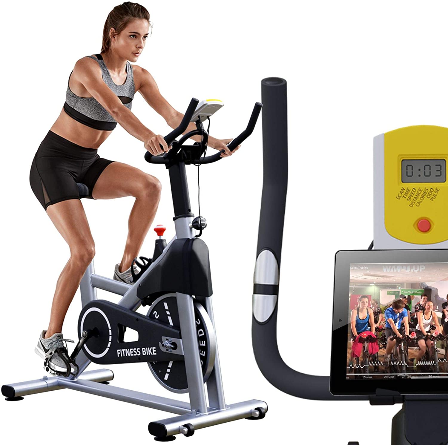 Exercise Bike 18lb Flywheel With Ipad Mount + Padded Seat Cushion $149.97