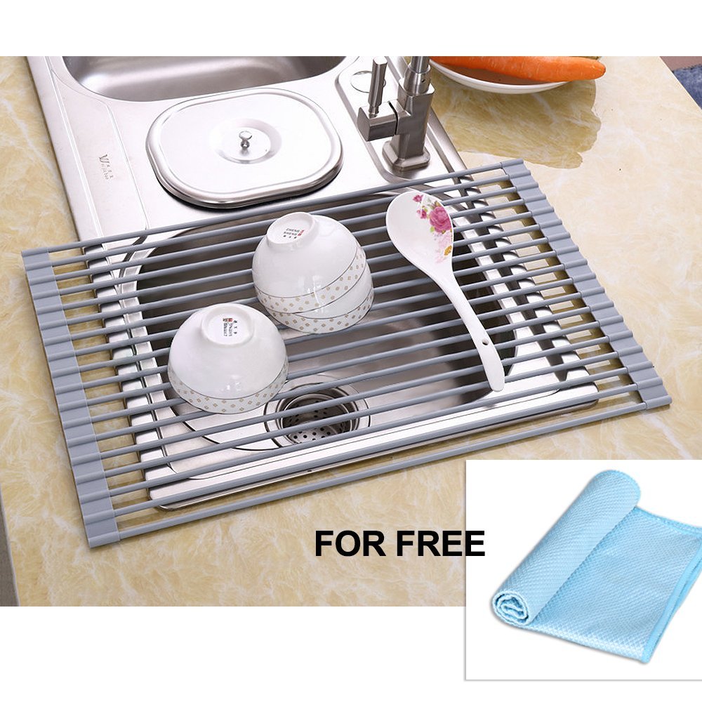 Over-the-sink Dish Drying Rack, Fold-able Kitchen Drying Mat, Cloth Included $11.63