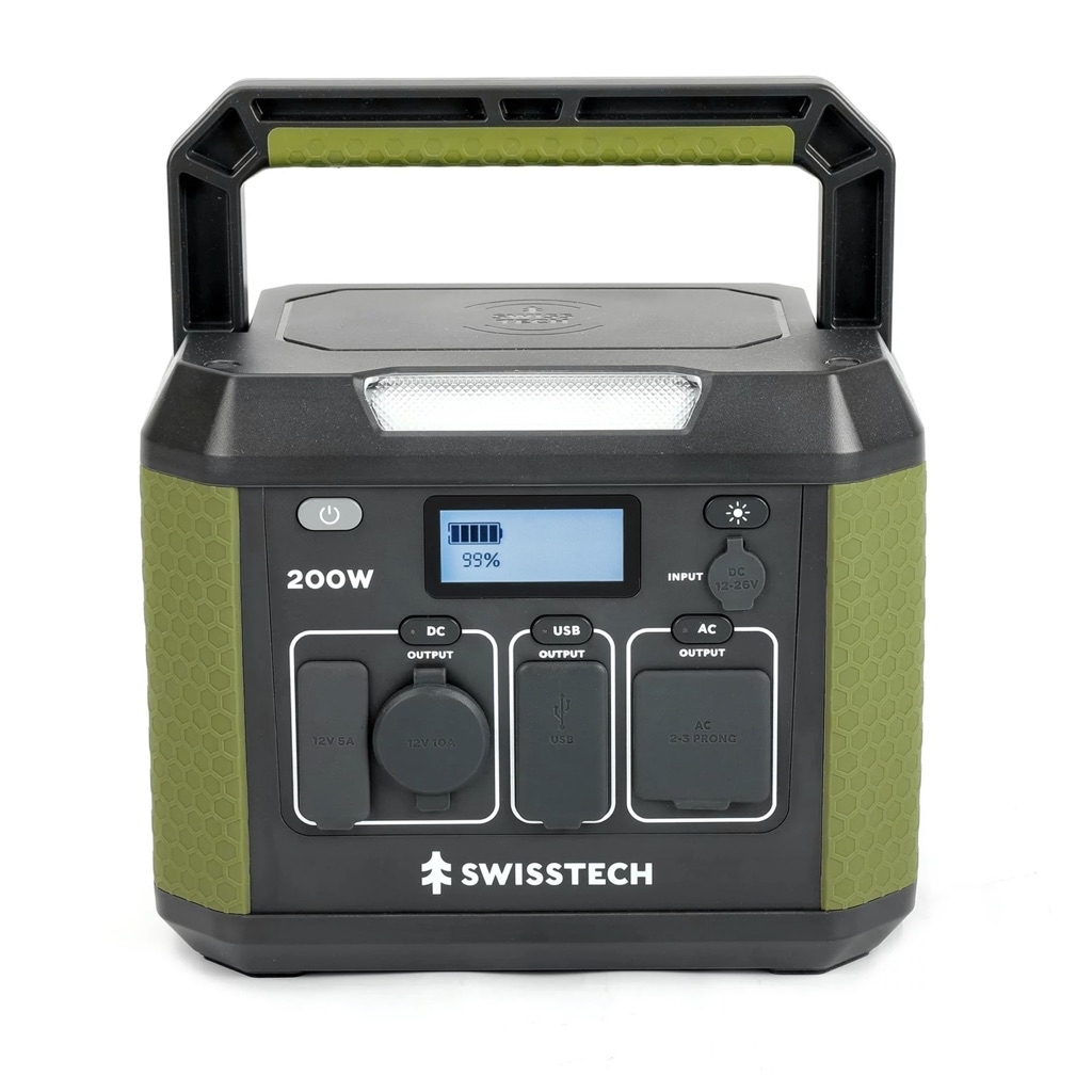 Swiss Tech 200W Portable Power Station, 193Wh, Solar Generator for Camping and Travel Emergency - $49.00