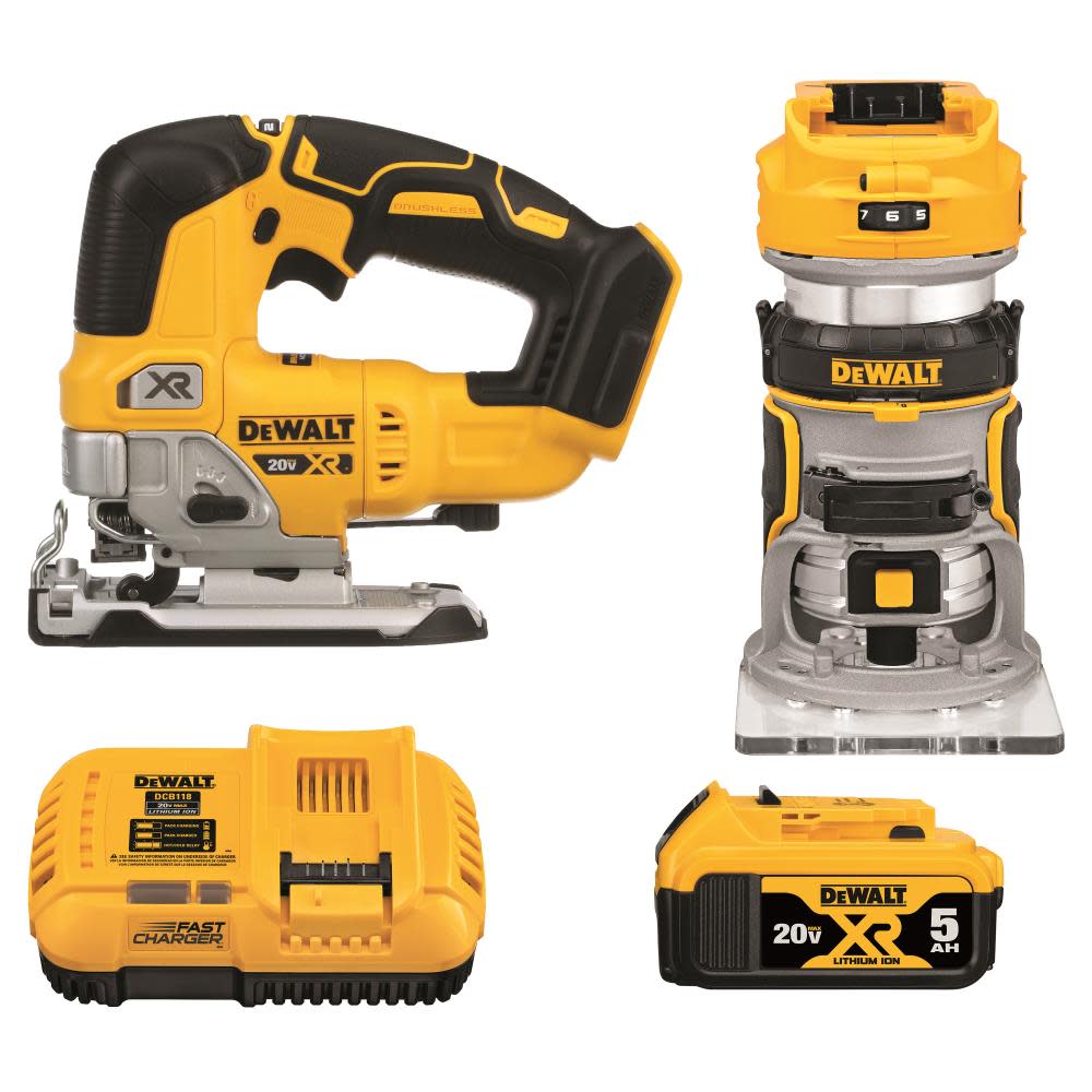 Dewalt  20V MAX XR® Brushless Cordless 2-Tool Woodworking Kit (Router and Jig Saw) - DCK201P1 $279