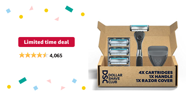 Limited-time deal: Dollar Shave Club | 4-Blade Travel Shaving Kit | Diamond Grip Club Razor Handle, 4-Blade Club Razor Cartridges, and Razor Cover, Easy to Grip Handle, S - $1