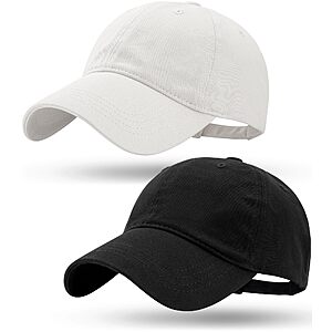 2 Packs Baseball Cap for Men and Women Washed Cotton Breathable Unisex Golf Dad Hat Black & White $5.99 @ Amazon