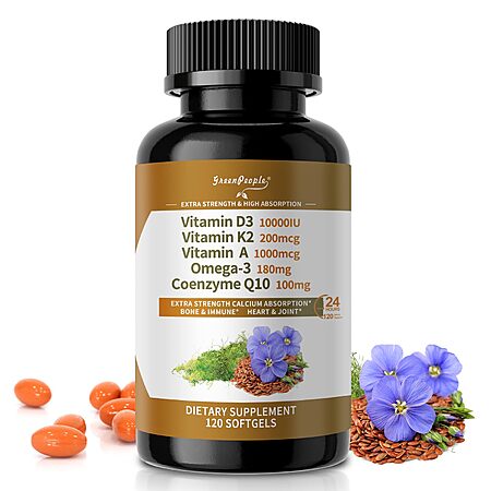 GREENPEOPLE Vitamin D3 K2 Softgel - 5-in-1 Supplement Support 120 CT $0.25 SS + FS w/Prime