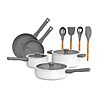 12-Piece So Yummy by bella Cookware Set EverGood Ceramic Nonstick Coating​ w/ Silicone &amp;amp; Wood Utensils (Frost White) $38.5 + Free Shipping