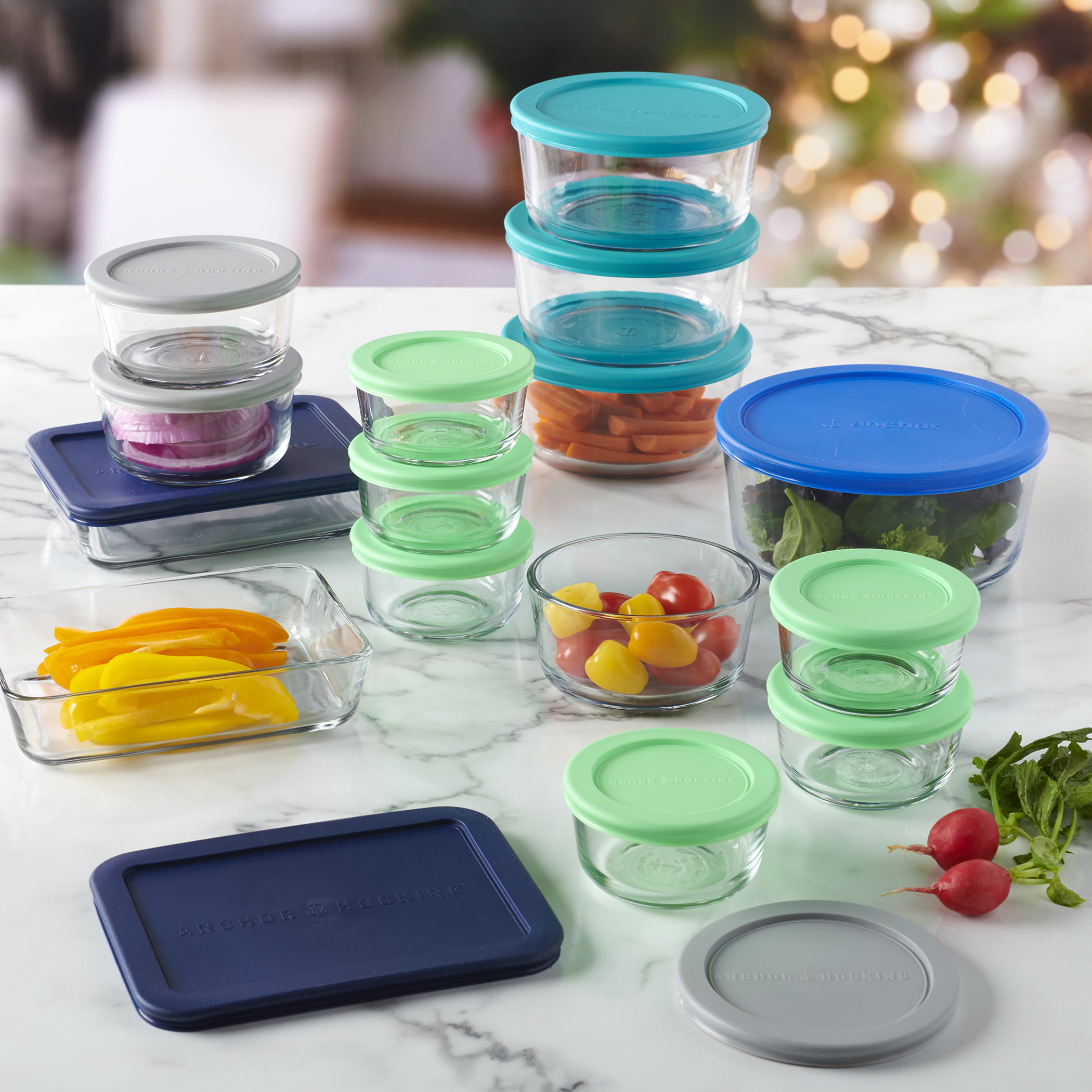 Anchor Hocking Glass TrueSeal Rectangle Food Storage Containers with Blue  Lids