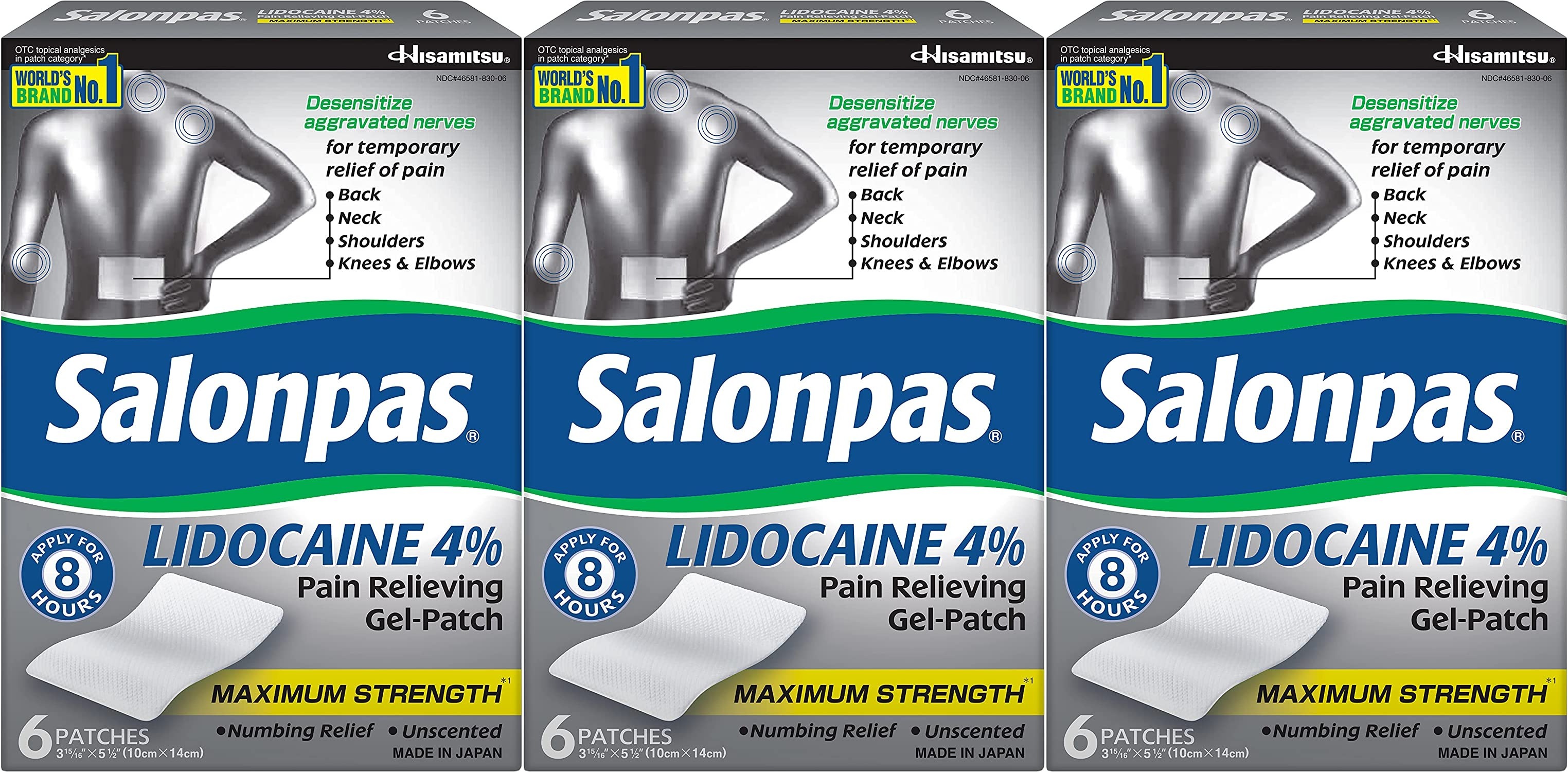 3-Pack 6-Ct (18 Total) Salonpas Lidocaine 4% Pain Relieving Gel Patches $15.86 w/ S&S + Free Shipping w/ Prime or on $25+