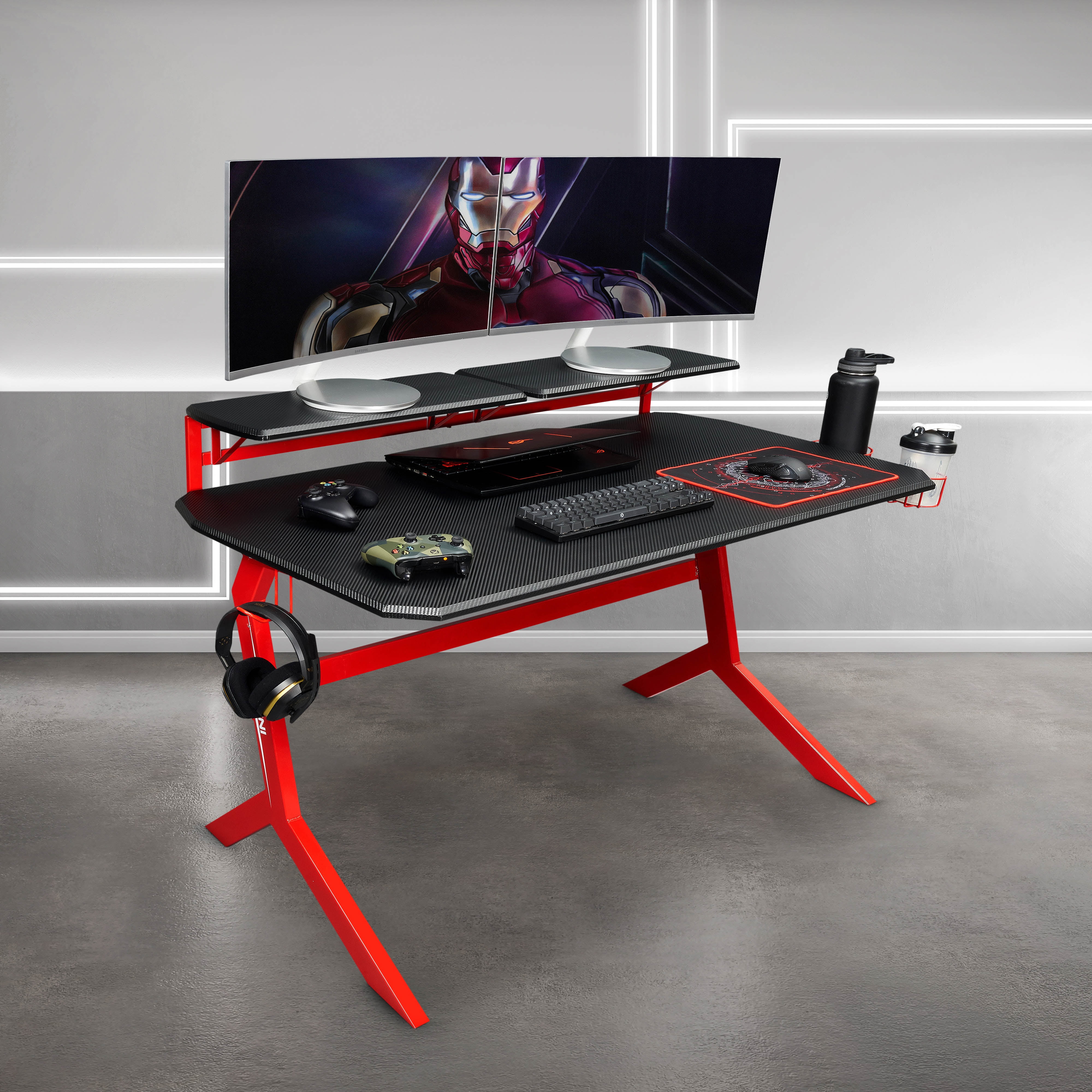 Techni Sport Stryker Gaming Desk w/ Headphone Holder & Shelving (Red) $134, White or Blue $138 + Free Shipping