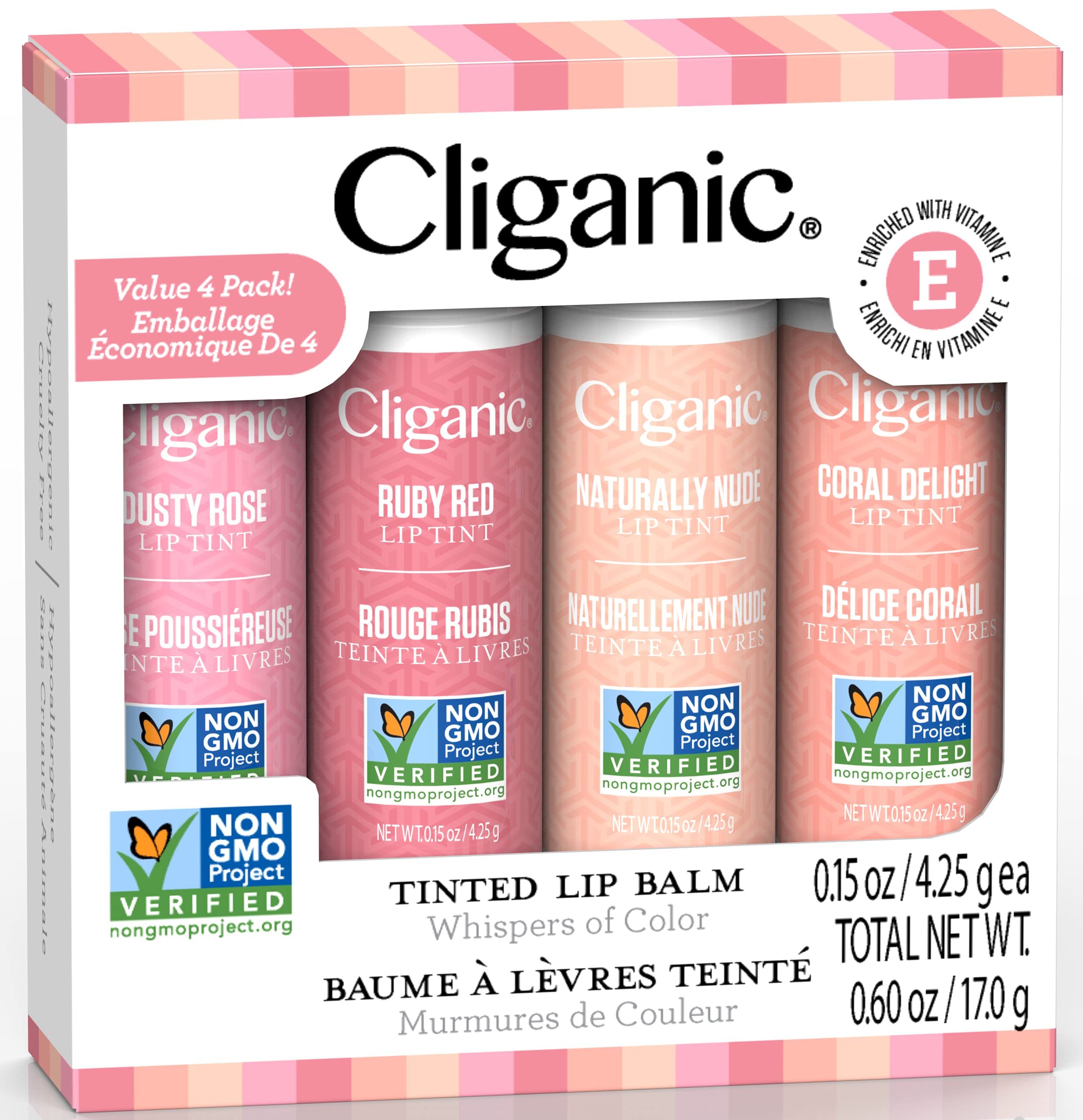 4-Pc Cliganic Tinted Lip Balm Non-GMO Enriched w/ Vitamin E & Cruelty Free $6.50 w/ S&S + Free Shipping w/ Prime or on $25+