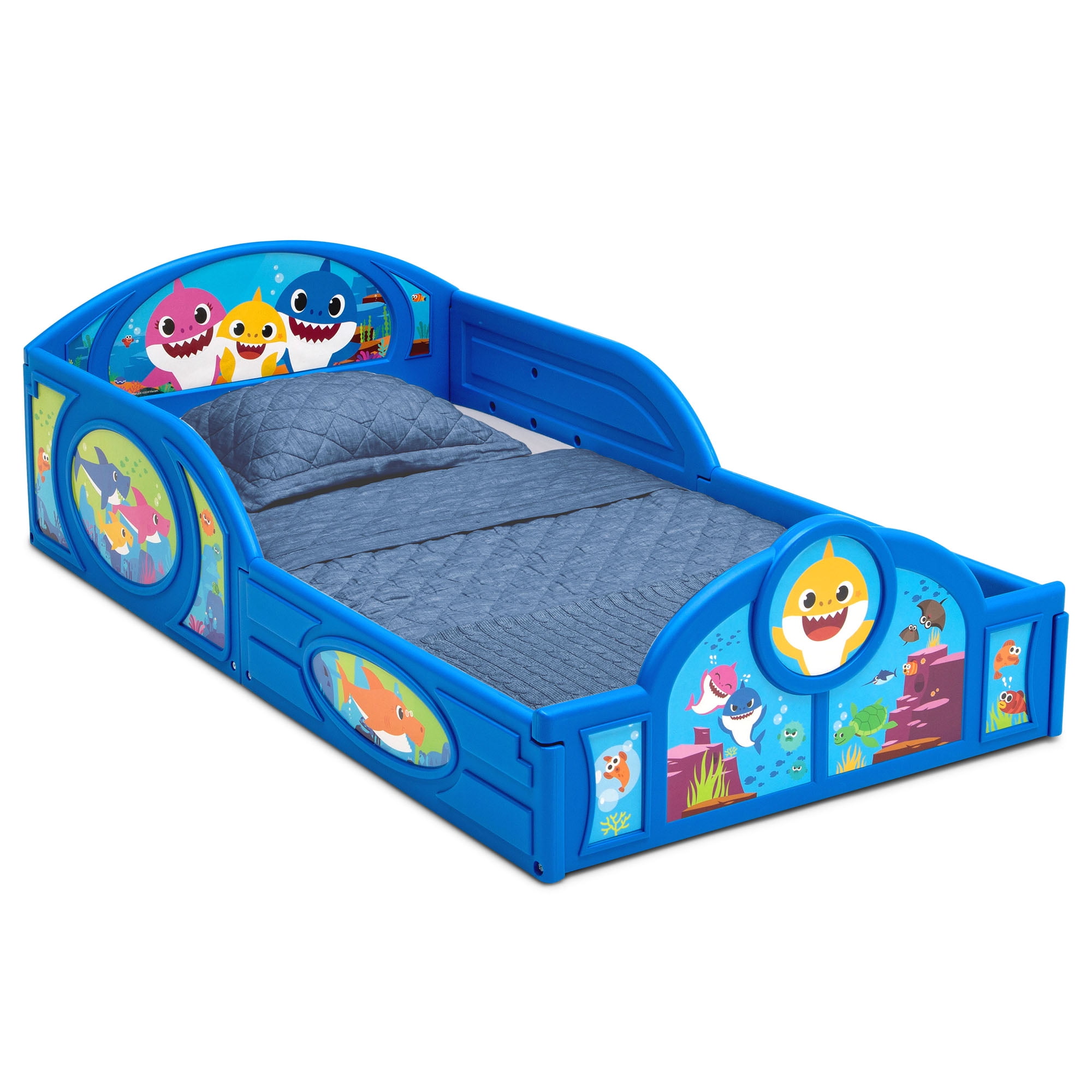 Baby Shark Plastic Sleep and Play Plastic Toddler Bed w/ Attached Guardrails $43 + Free Shipping