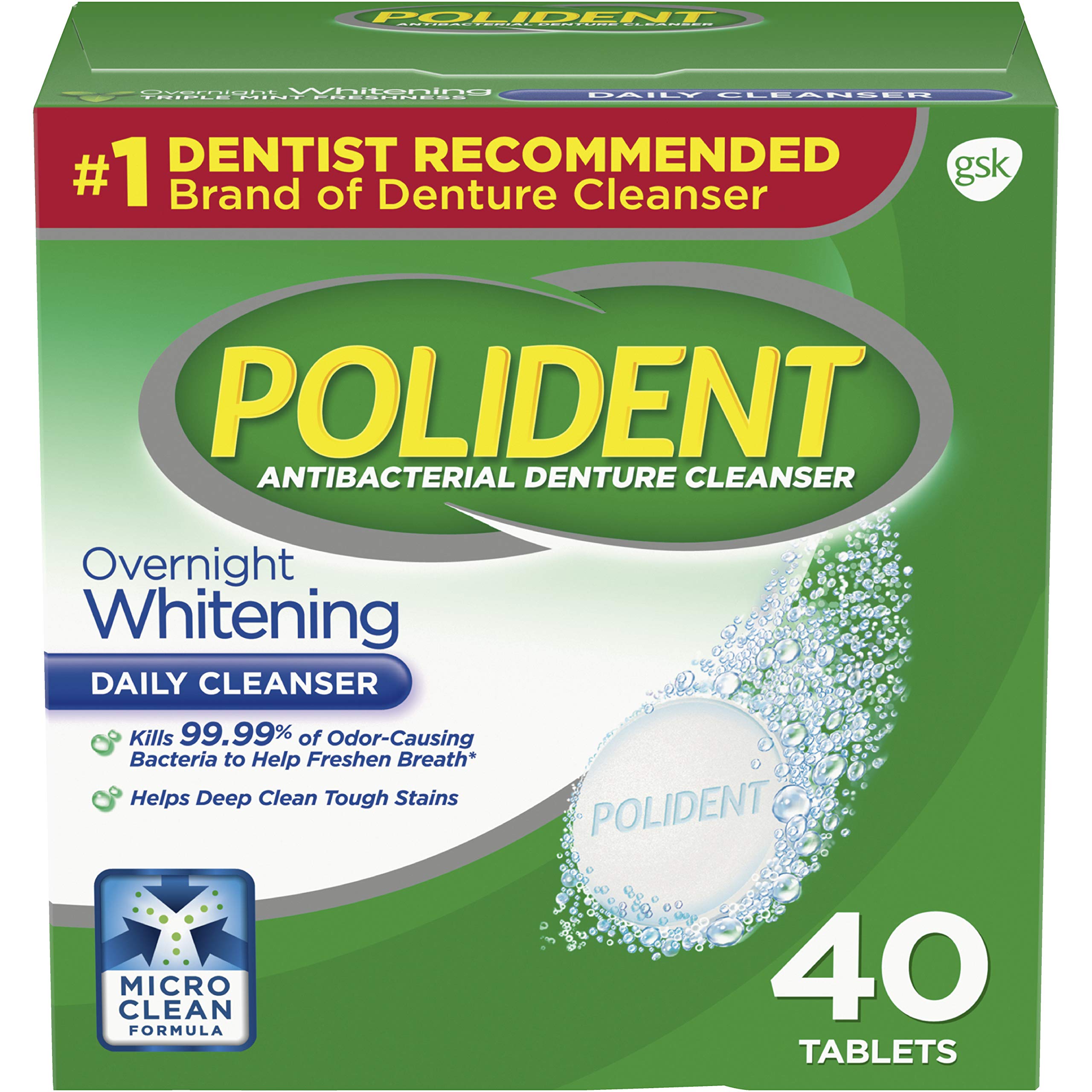 40-Count Polident Overnight Whitening Denture Cleanser Effervescent Tablets $1.97 (.05c Ea) w/ S&S + Free Shipping w/ Prime or on $25+