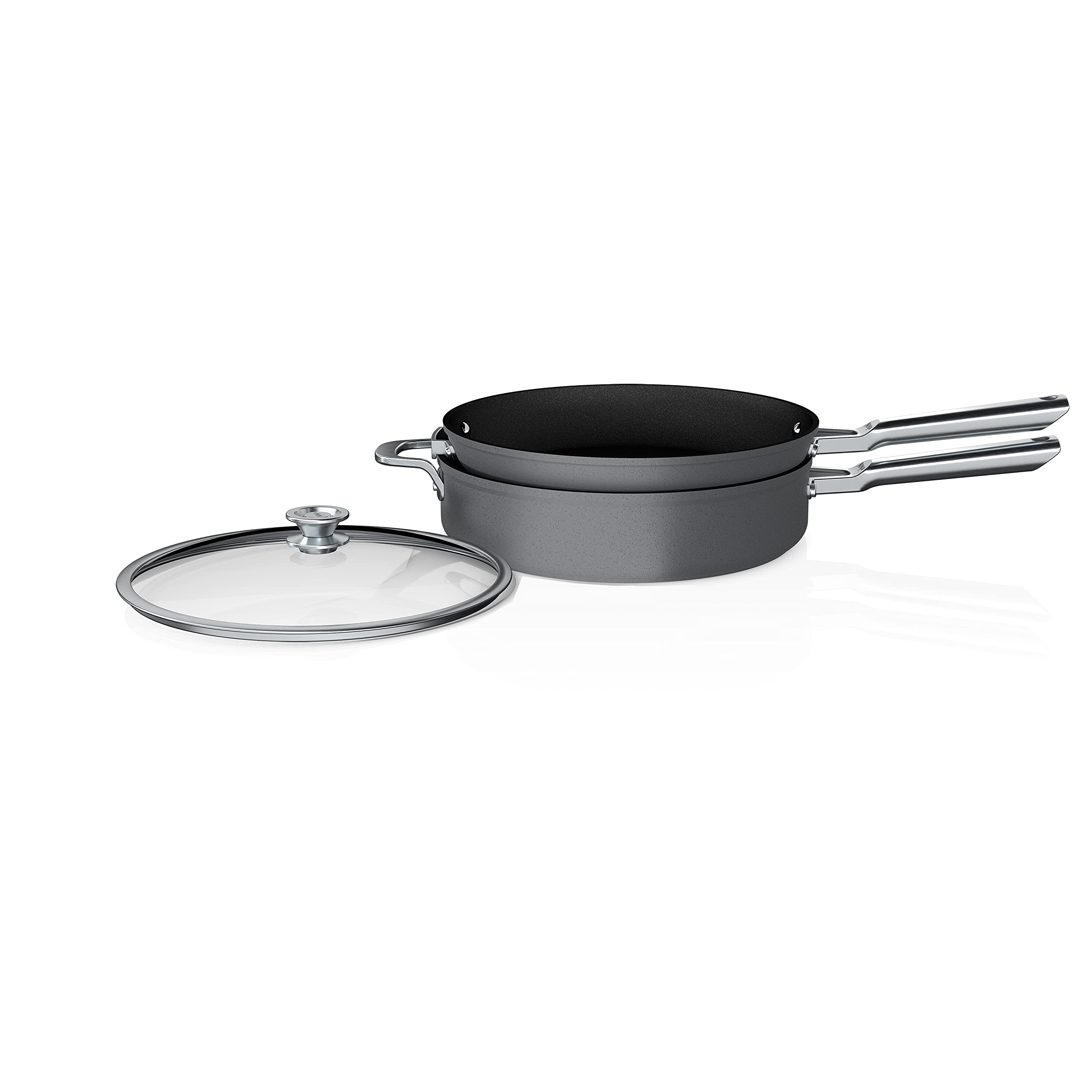 3-Pc Ninja Foodi NeverStick Premium Nesting Cookware Set 12" Fry Pan & 5-Qt sauté w/ Glass Lid (C53300, Slate Grey) $100 + Free Shipping