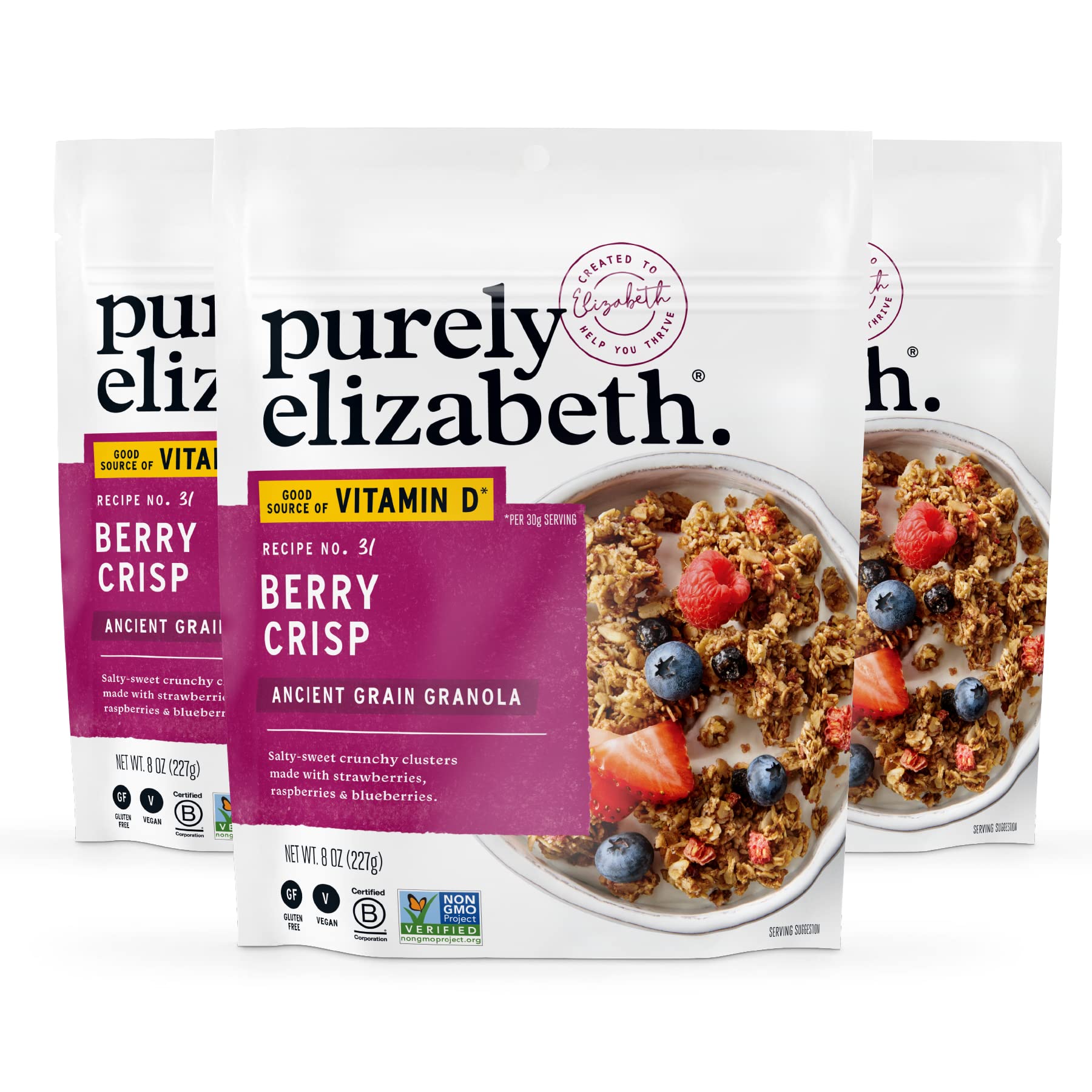 3-Count 8-Oz Purely Elizabeth Ancient Grain Gluten-Free Granola w/ Vitamin D (Berry Crisp) $12.05 ($4.01 Ea) w/S&S + Free Shipping w/ Prime or on $35+