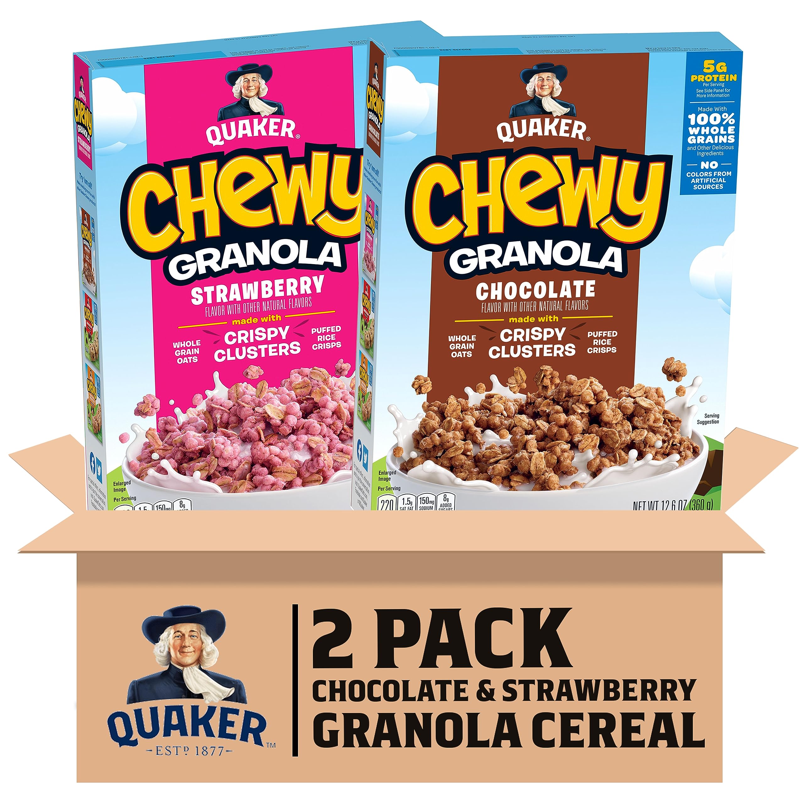 2Pack 12.6Oz Quaker Chewy Granola Breakfast Cereal (Chocolate & Strawberry Variety Pack) 7.49