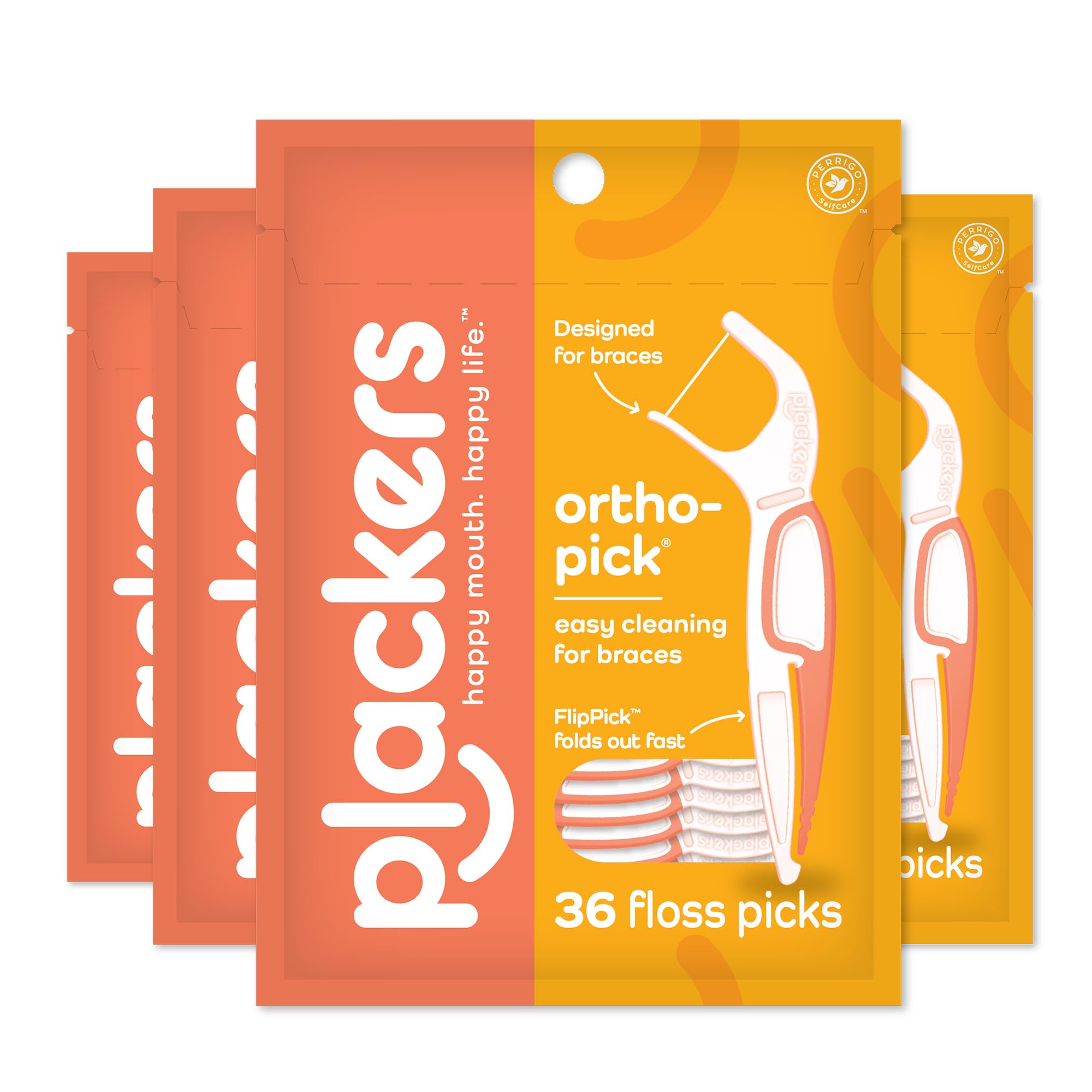 4-Pack 36-Count Plackers Orthopick Floss Picks Designed for Braces, Fold-Out FlipPick w/ Tuffloss $6.30 (.04c Ea) w/S&S + Free Shipping w/ Prime or on $35+