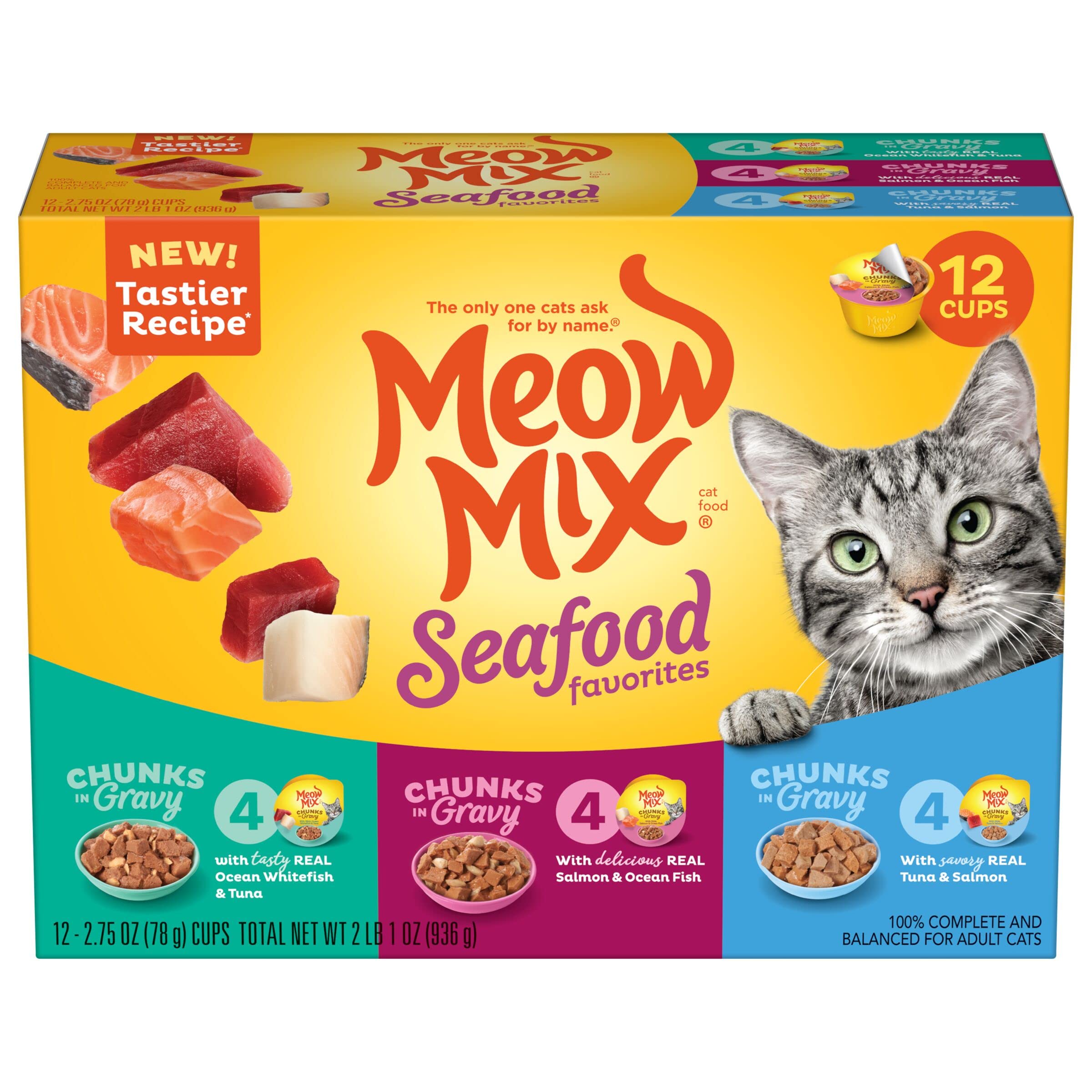 12-Pack 2.75-Oz Meow Mix Seafood Favorites Wet Cat Food $5.05 (.42c Ea) w/S&S & More + Free Shipping w/ Prime or on $35+