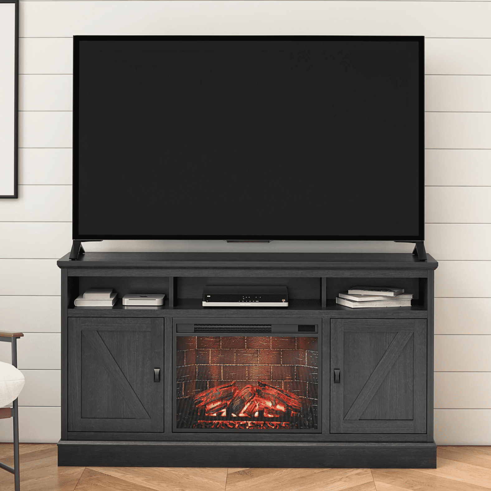 Ameriwood Home Ashton Lane Electric Fireplace TV Stand for TVs up to 65" (Black Oak or Rustic Oak) $198 + Free Shipping