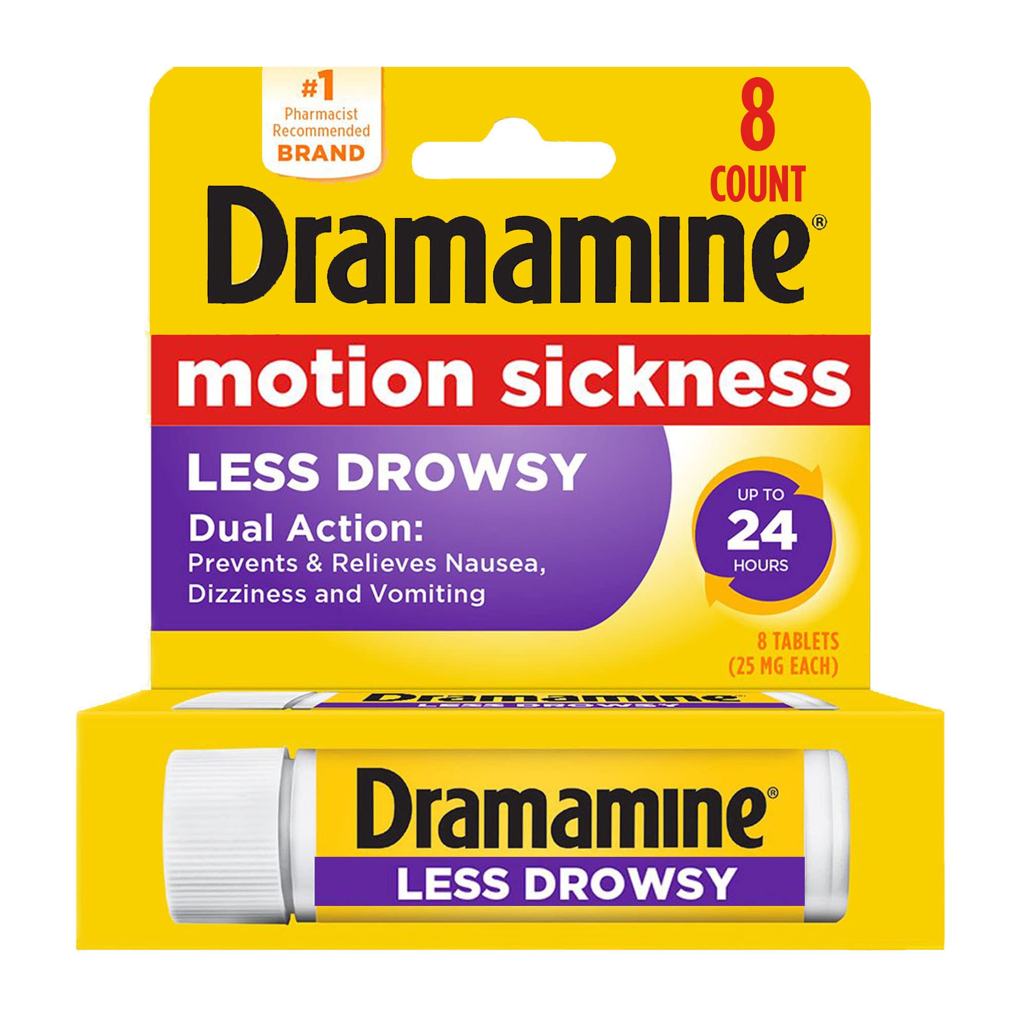 8-Count Dramamine Motion Sickness Relief Less Drowsy Formula Tablets & More w/ S&S $2.98 (.37c Ea) + Free Shipping w/ Prime or on $35+