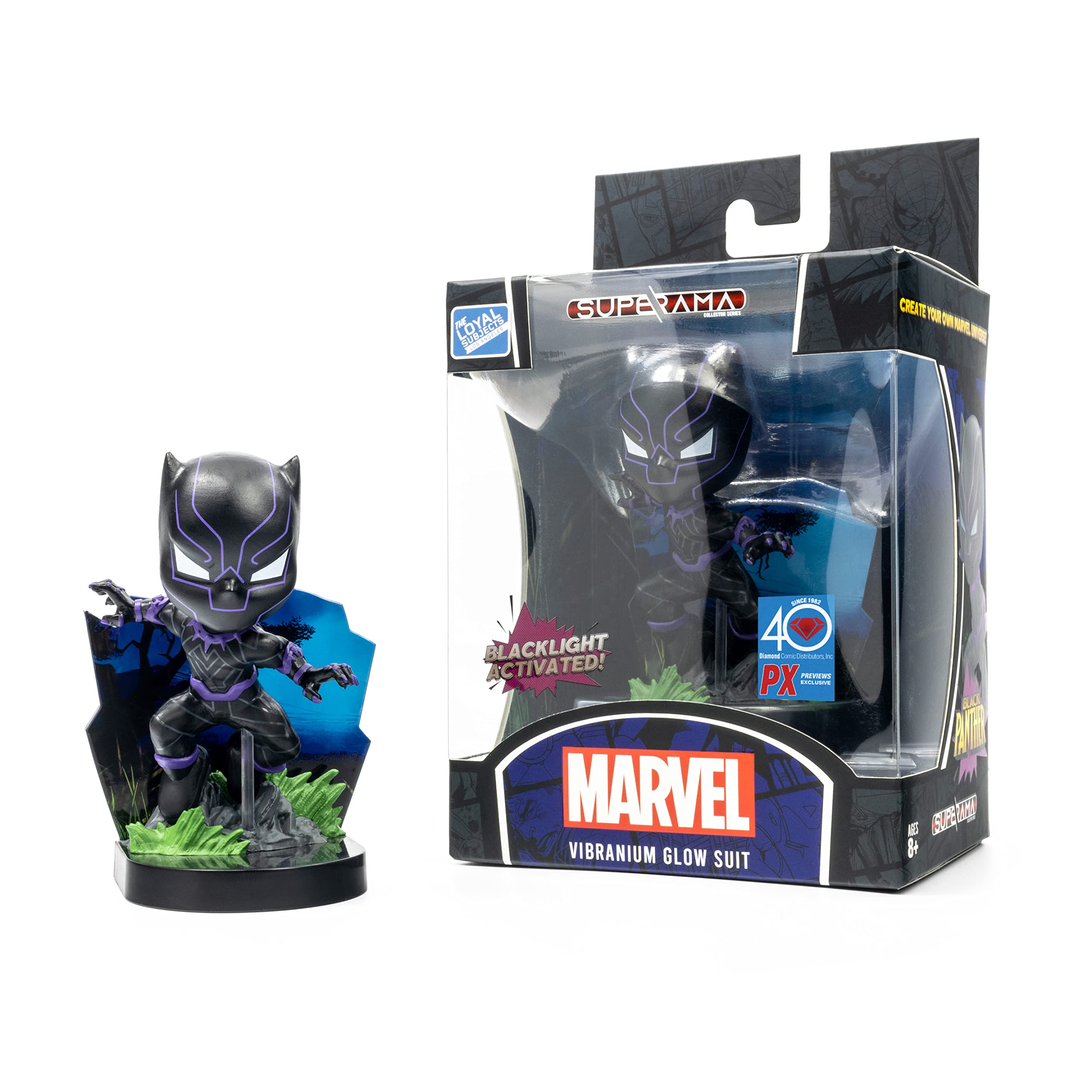 SUPERAMA Marvel Black Panther Kinetic Energy PX Collectable Figure w/ Vibranium Glow Suit (Blacklight Activated) $8.70 + Free Shipping w/ Prime or on $35+