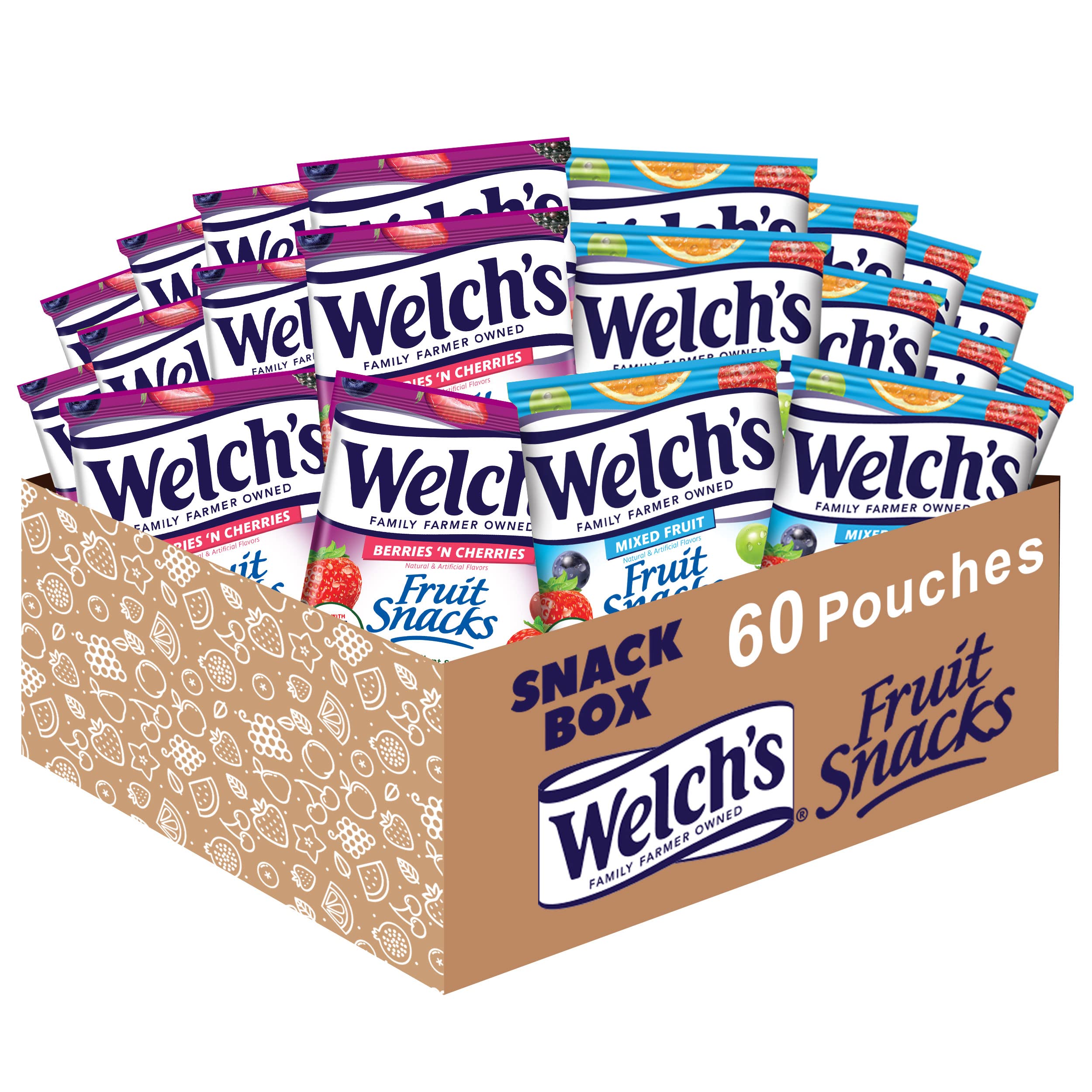 60-Count 0.8-Oz Welch's Fruit Snacks Pouches (Mixed Fruits & Berries 'N Cherries) $12 (.20c Ea) w/ S&S + Free Shipping w/ Prime or on $35+