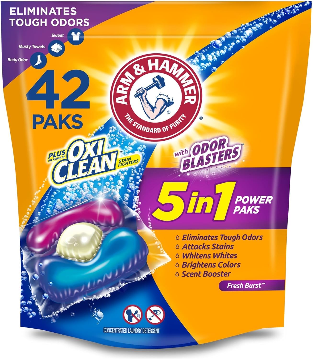 42-Ct Arm & Hammer Plus OxiClean w/ Odor Blasters Laundry Detergent Paks $5.78 (.14c Ea) w/ S&S + Free Shipping w/ Prime or on $35+