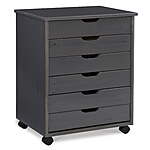 6 Drawer Linon Cary Wide Rolling Cart (Gray) $88 + Free Shipping